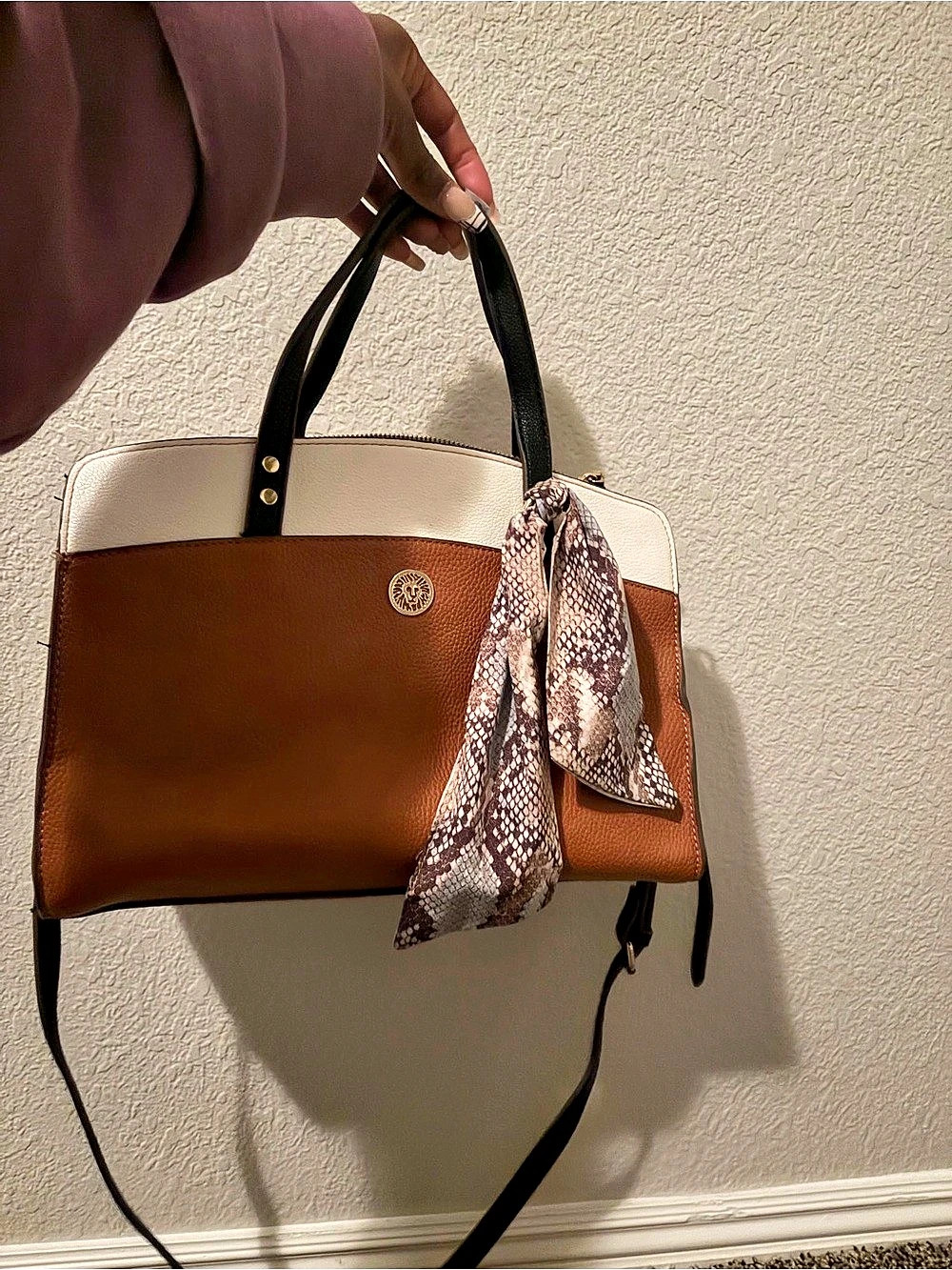 Anne Klein Color Block Satchel in Brown & Black